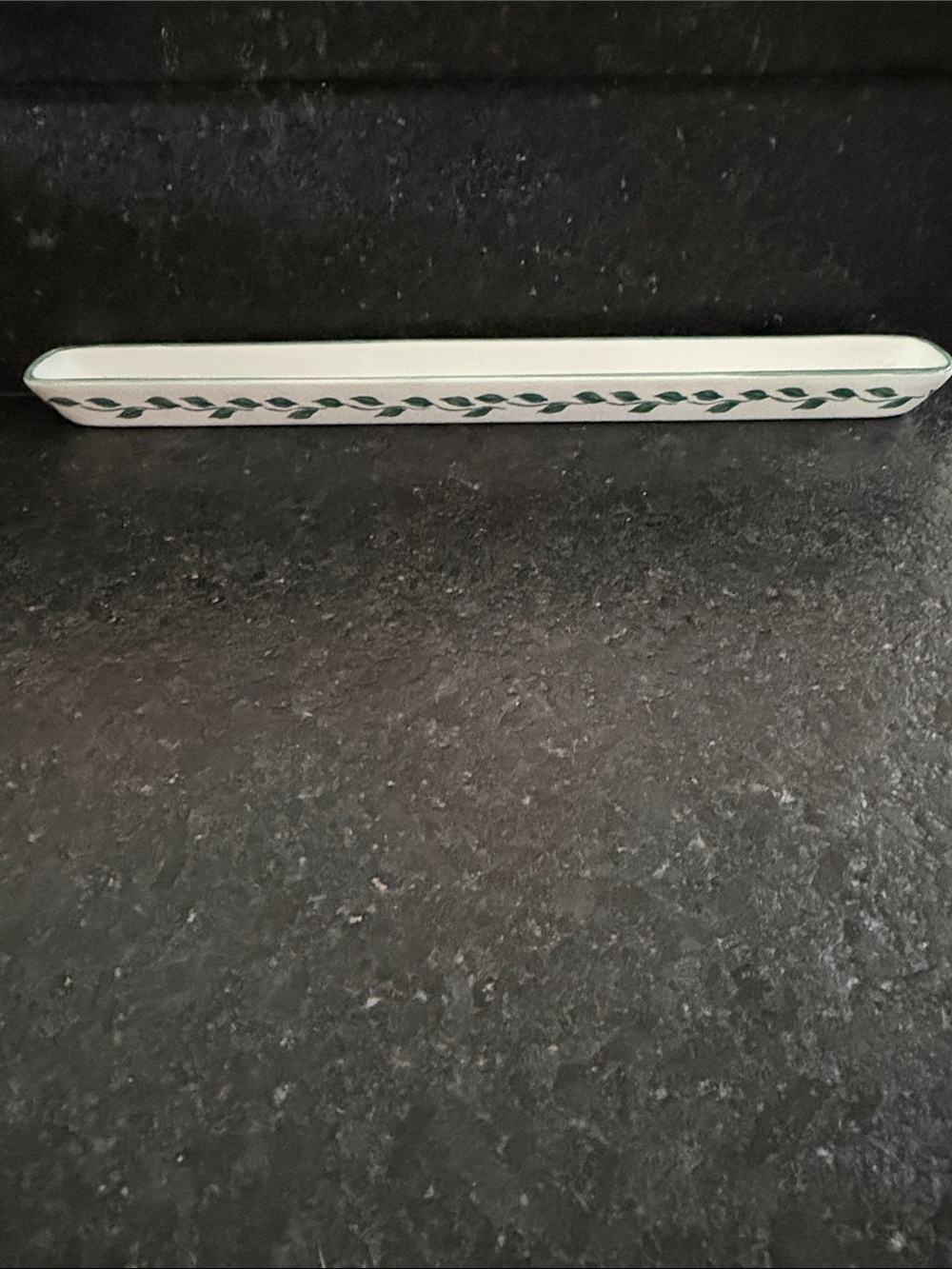 White Ceramic Decorative Tray with Green Leaf Border - Home Accents